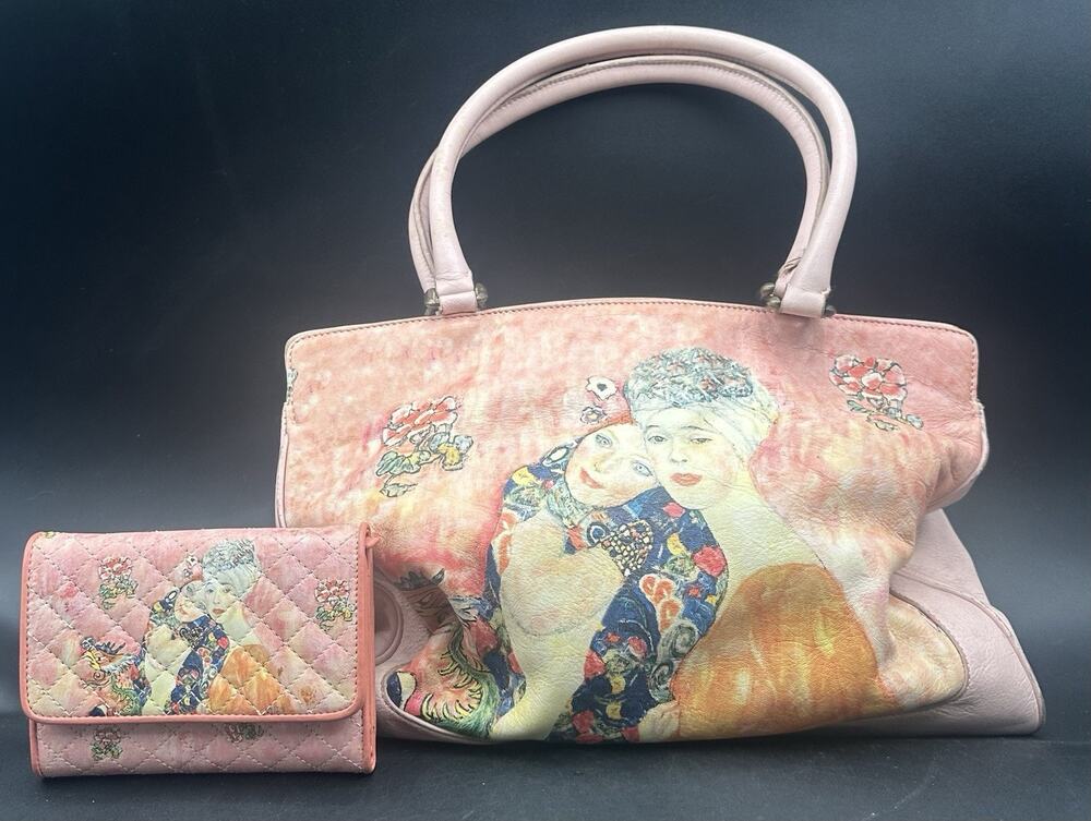 Jeon Los Angeles Pink Leather Purse and Wallet Gustav Klimt Artwork Girlfriends